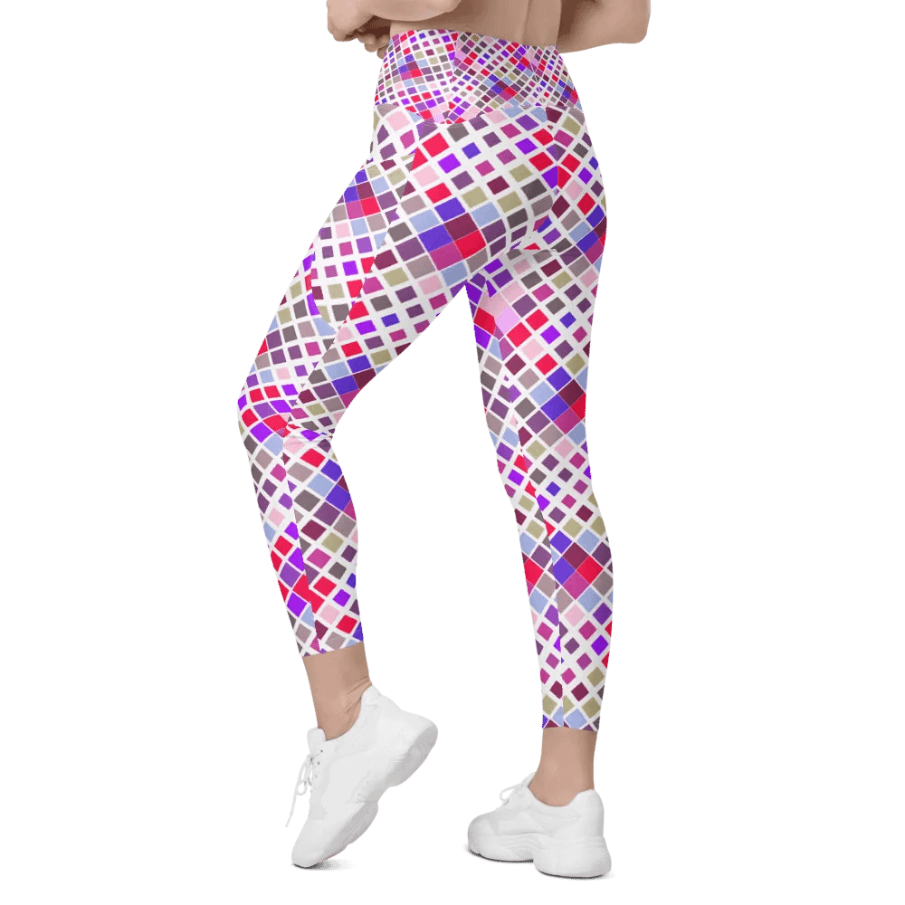 Colorful Square Pattern Design Leggings with Pocket - v12 product image (9)