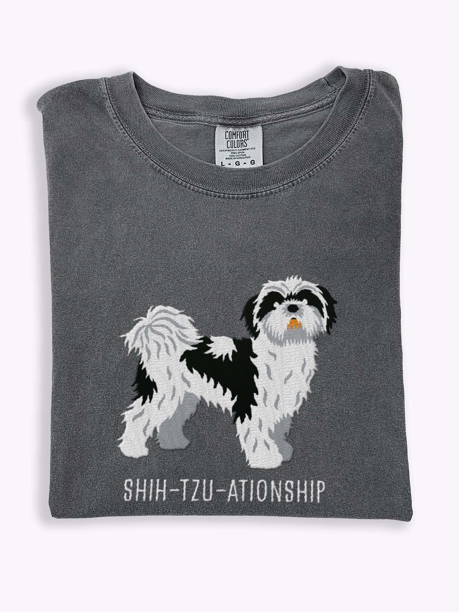 Shih-Tzu-ationship T-Shirt(Embroidered) of a Shih Tzu(Black & White) product image (1)