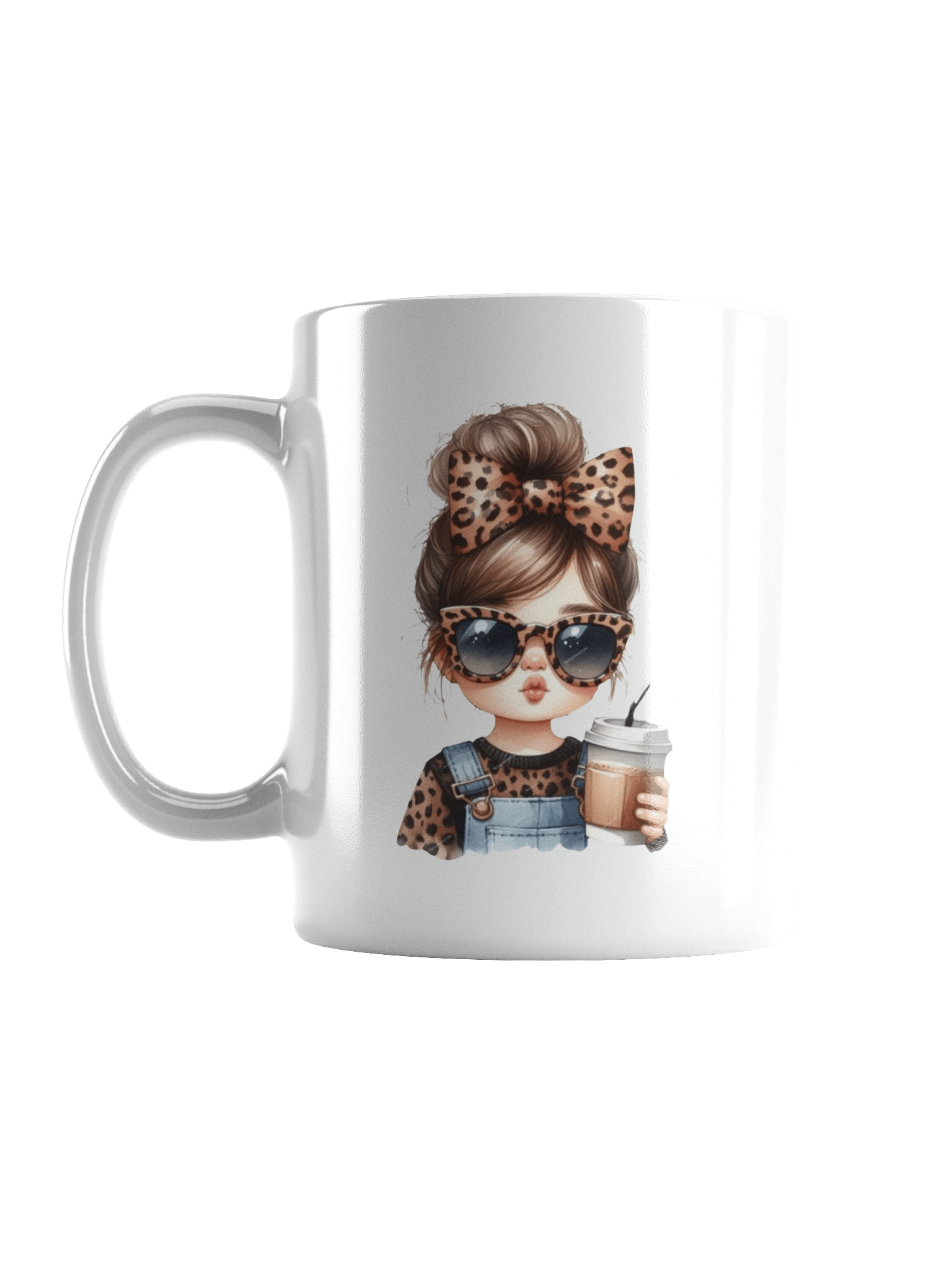 Stylish Girl with Leopard Outfit & Coffee Cup White Glossy Mug product image (2)