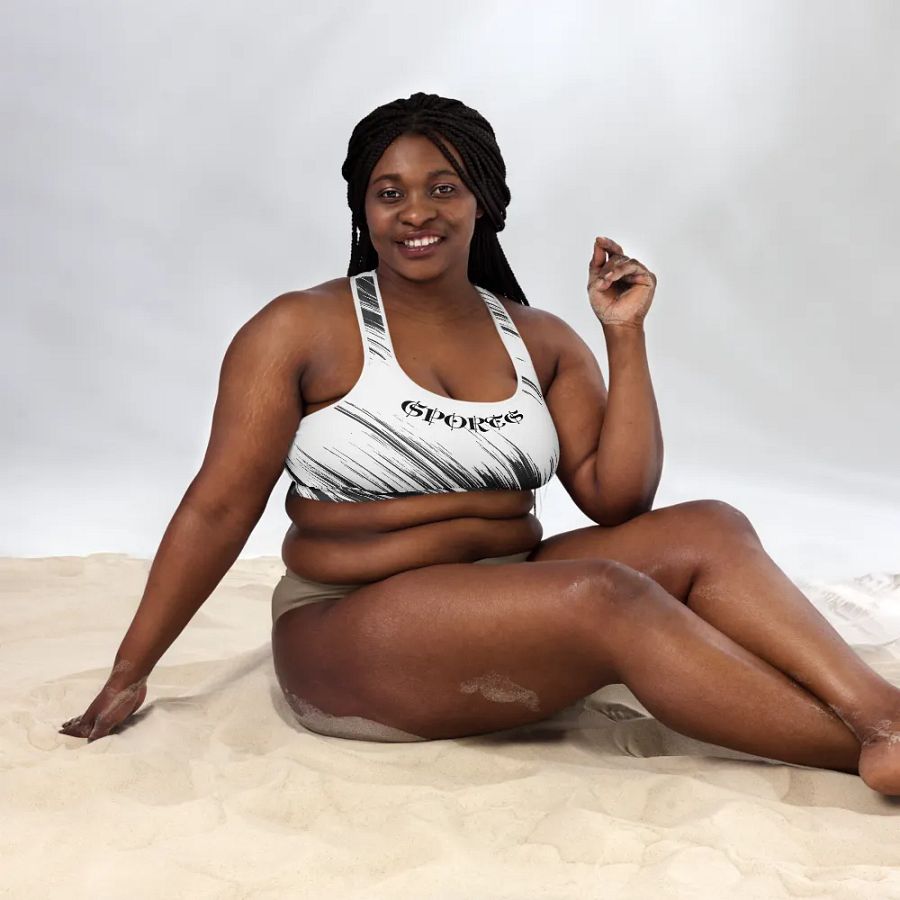 Black and white abstract style with Sports Quoted-All-Over Print Padded Sports Bra. product image (5)