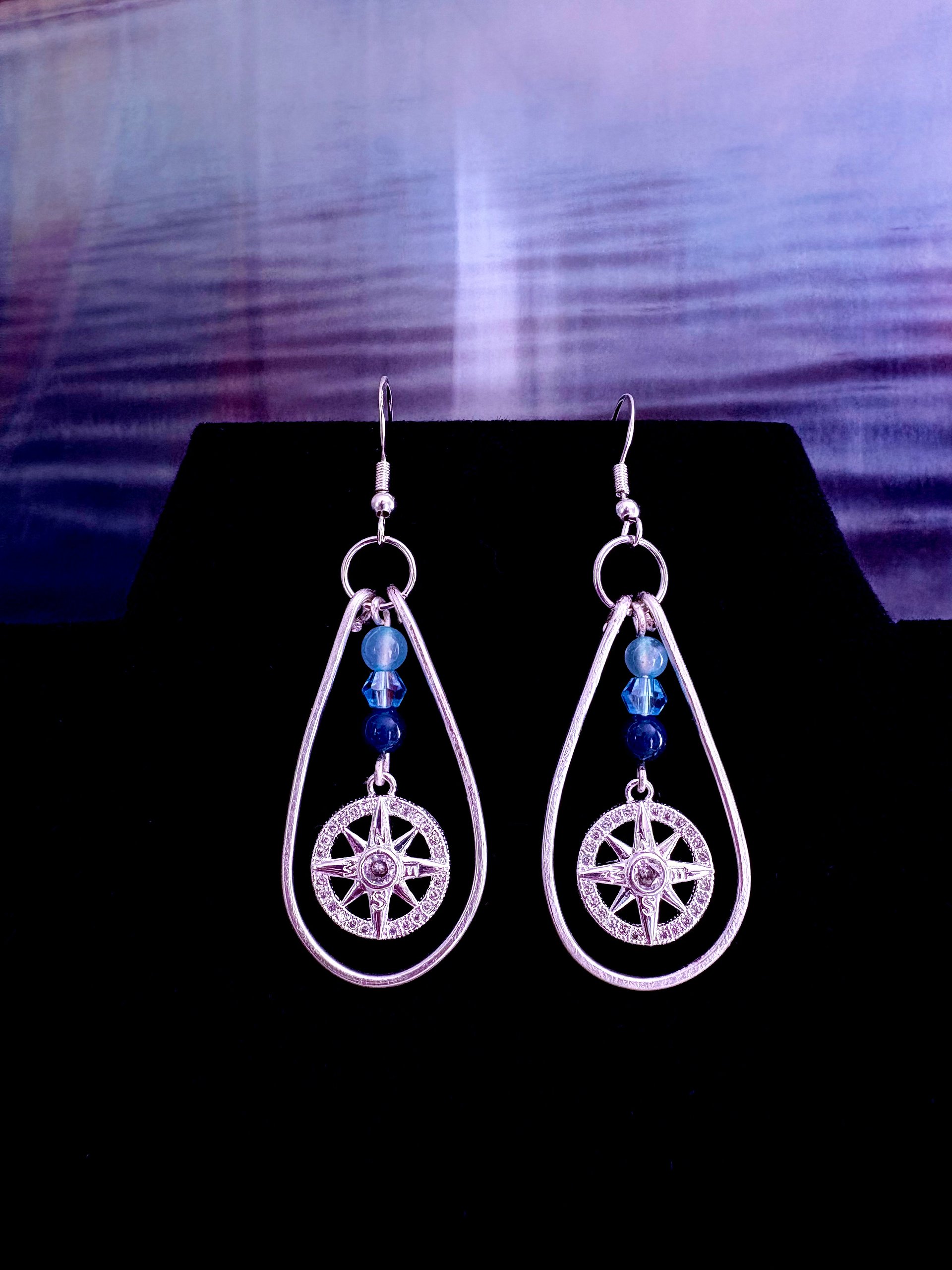MFD-00262 | Nautical Compass Teardrop Earrings | Sterling Silver Hooks | Handmade Jewelry by Monique Faella Designs™ product image (3)