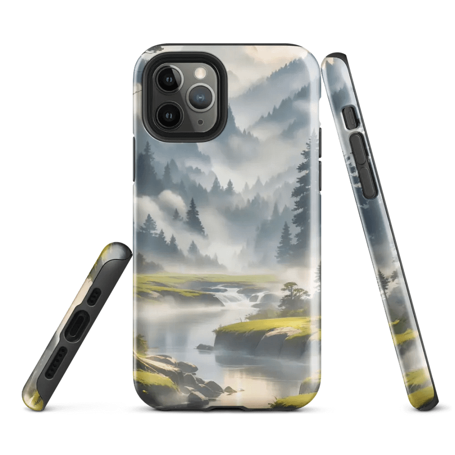 Misty Mountains iPhone Tough Case – Enchanting Forest River in Morning Fog product image (2)