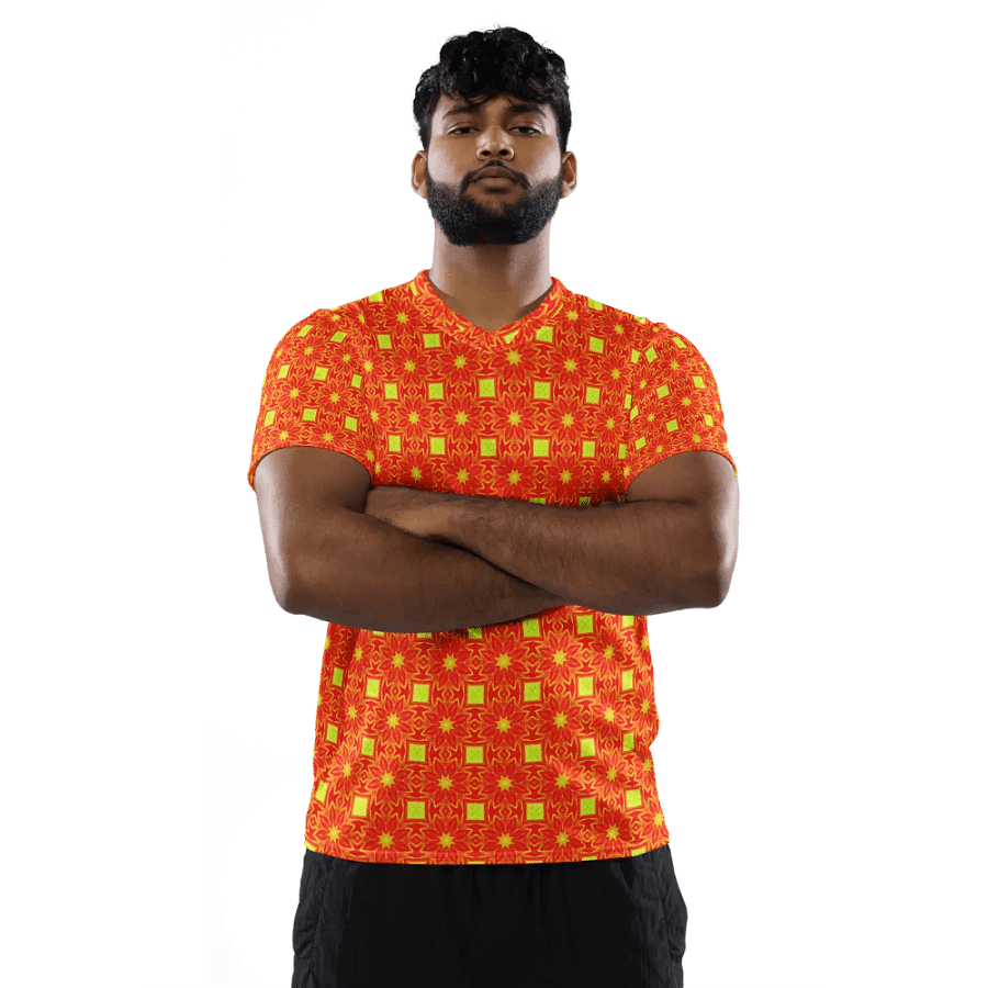 Abstract Orange Repeating Flower Unisex V Neck Sports Jersey product image (12)
