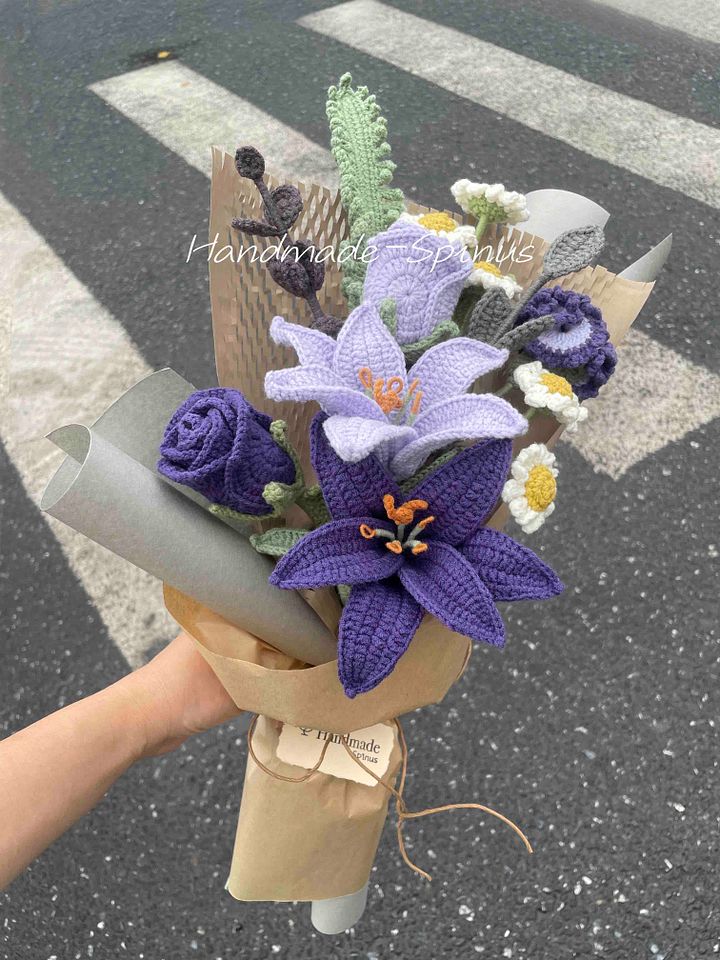 Cold Purple Lily Rose Crochet Knit Bouquet product image (1)