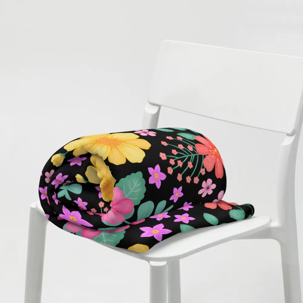 Vibrant Floral Blooms Pink Yellow Orange Blanket - Black product image (8)