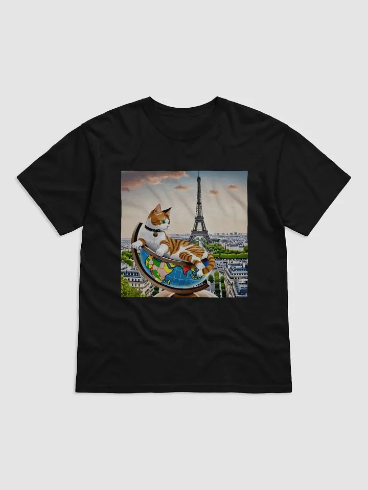 Whimsical Parisian Cat Globe T-Shirt product image (1)