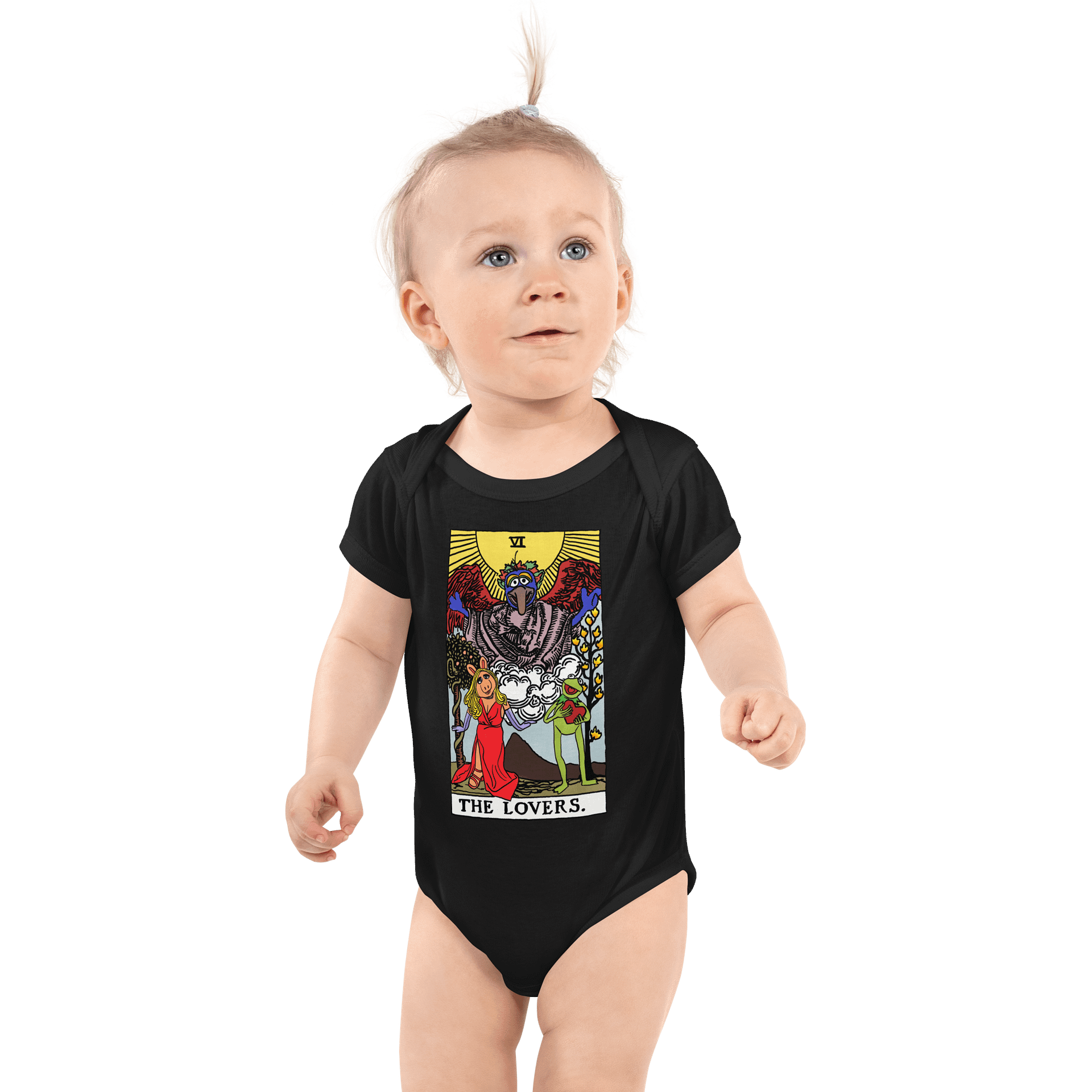 Piggy and Kermit Lovers Tarot Card Onesie product image (1)