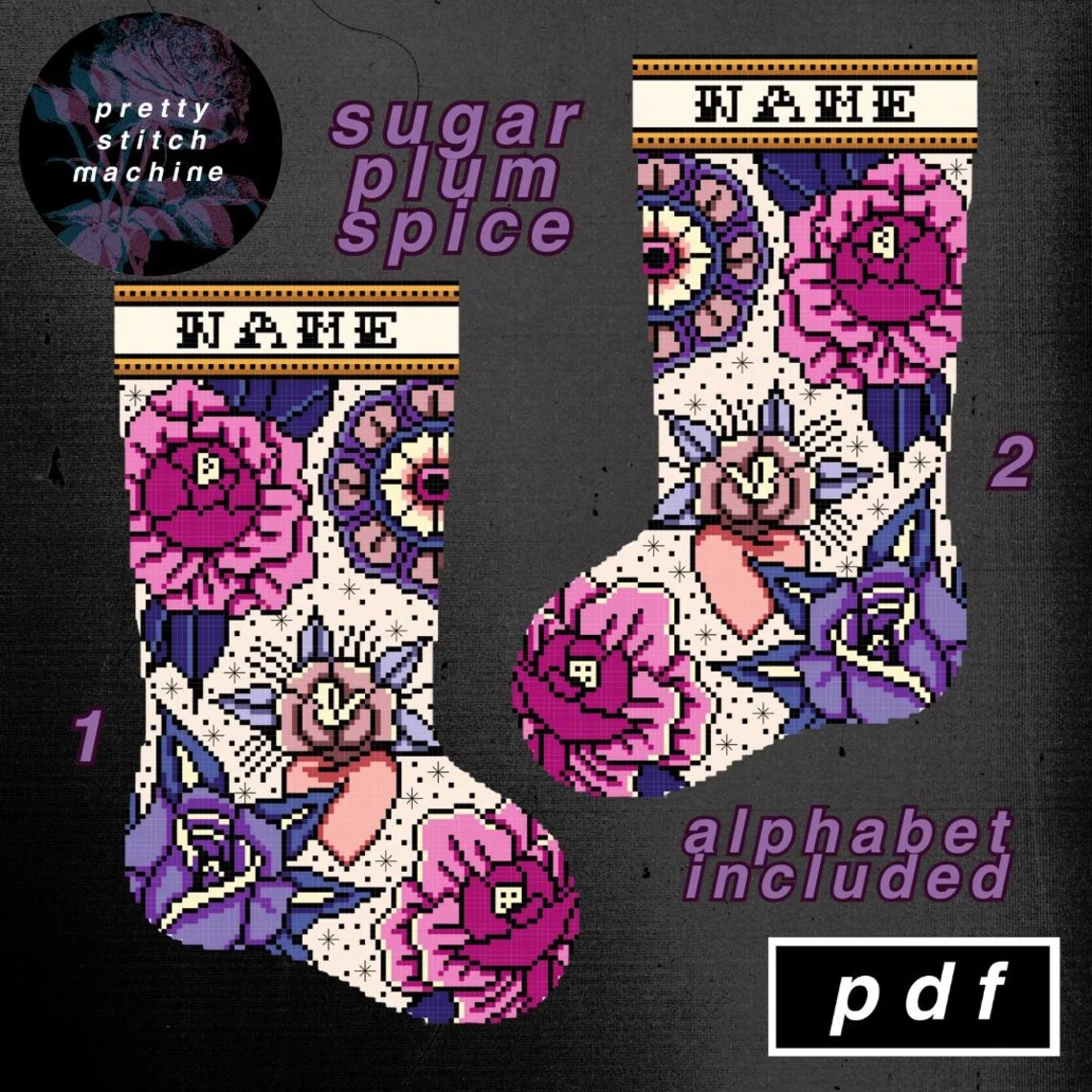 Traditional Florals Sugar Plum Spice Christmas Stocking Pattern Set product image (1)