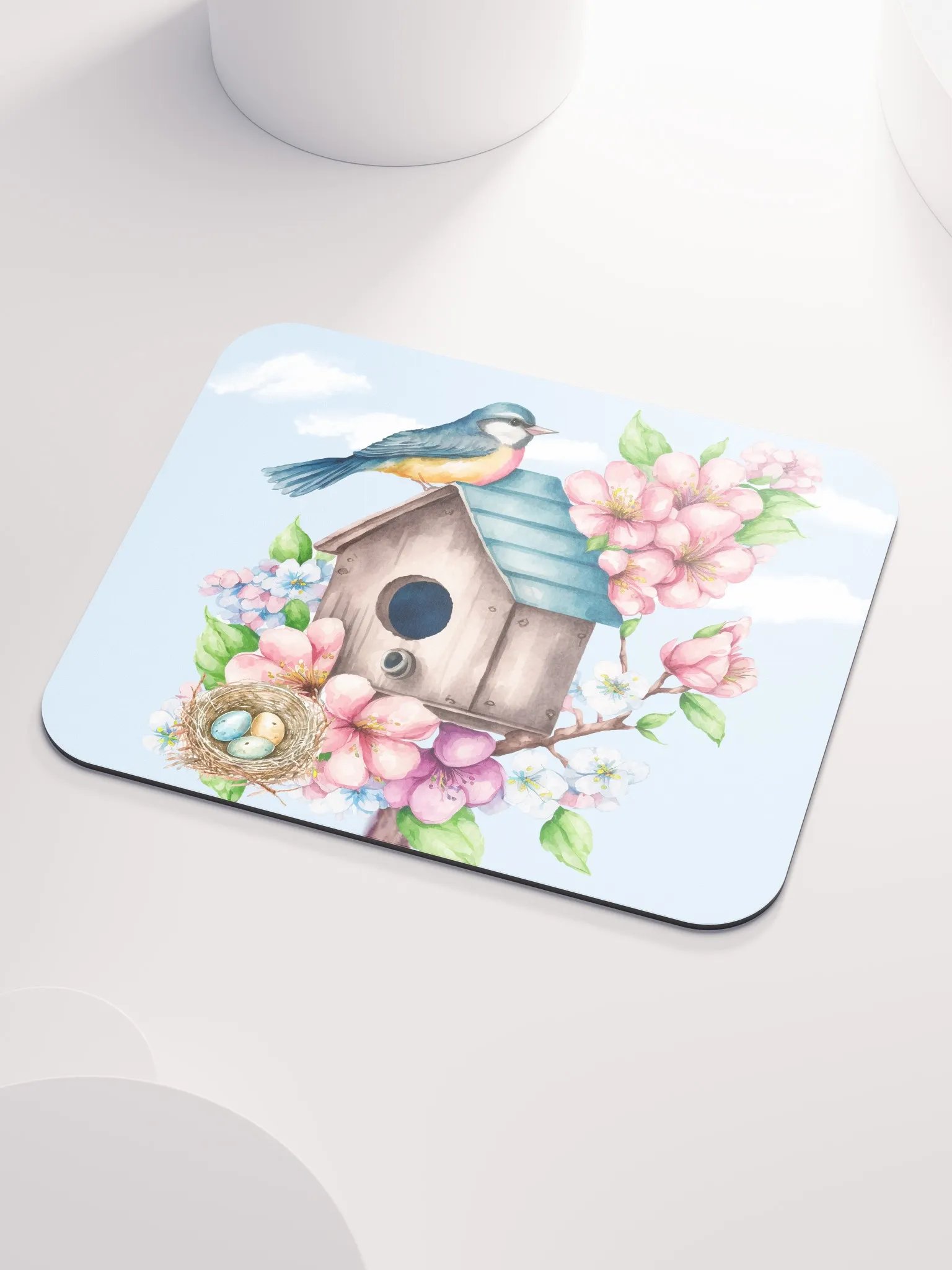 Blue Bird in a Pink Dogwood Tree Mousepad product image (3)