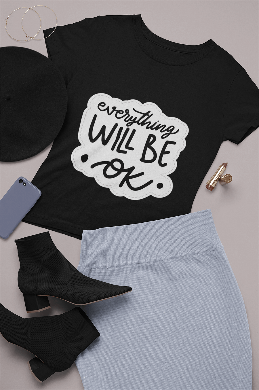 Everything Will Be OK Black Unisex T-Shirt product image (3)