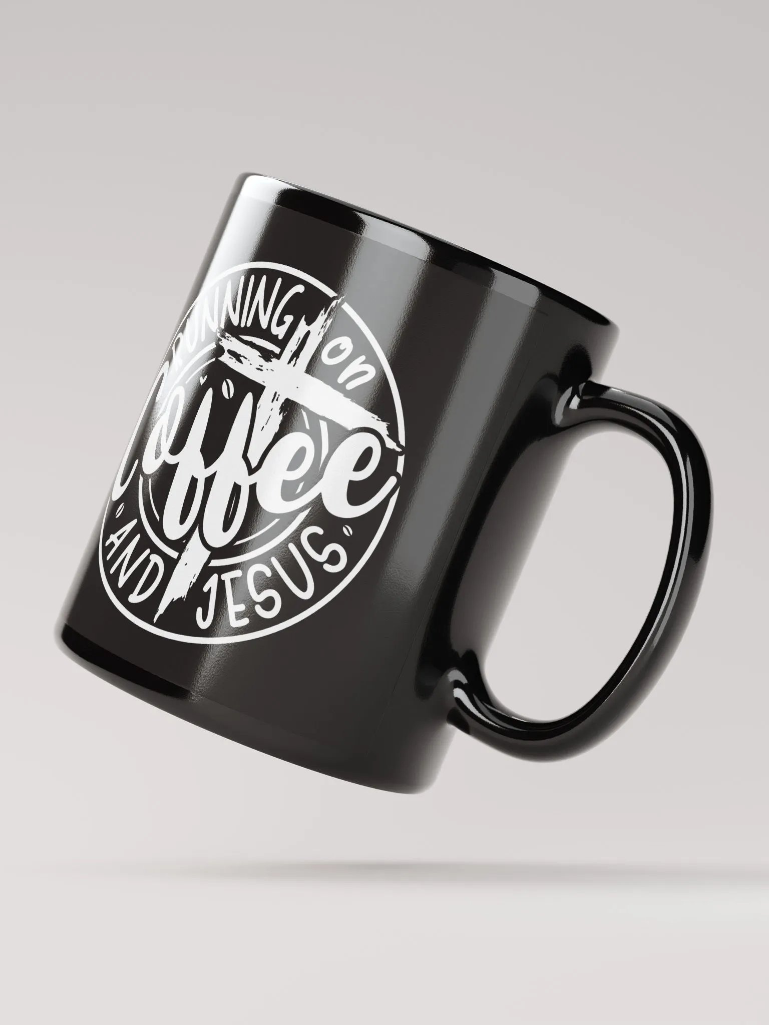 Running on Coffee and Jesus Black Glossy Mug product image (3)