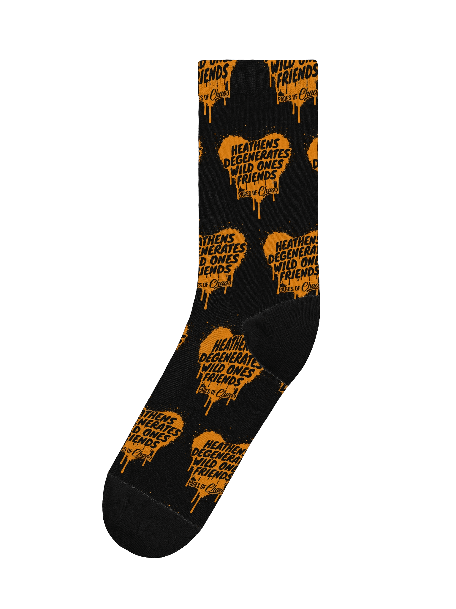 Heathens, Degenerates,Wild Ones, and Friends Black Socks (Orange Text) product image (1)