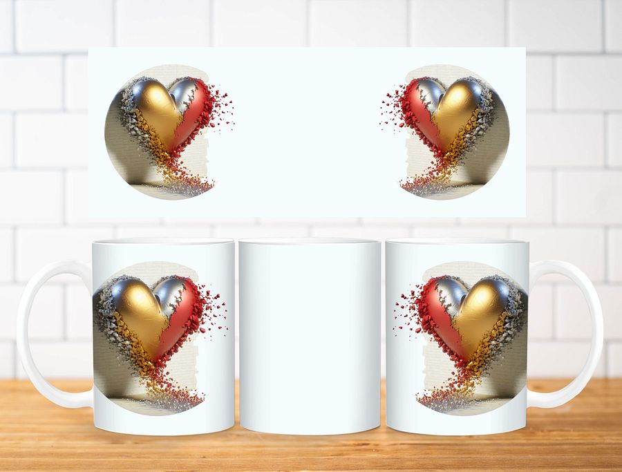 3D Heart Clipart Mug Sublimation Design, 11oz & 20oz Mug Template, Mug Wrap Template PNG, Digital Download product image (2)