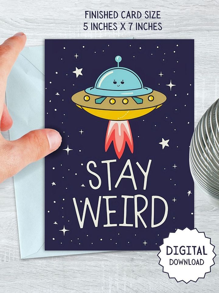 Stay Weird UFO Friendship Card (digital download) product image (1)