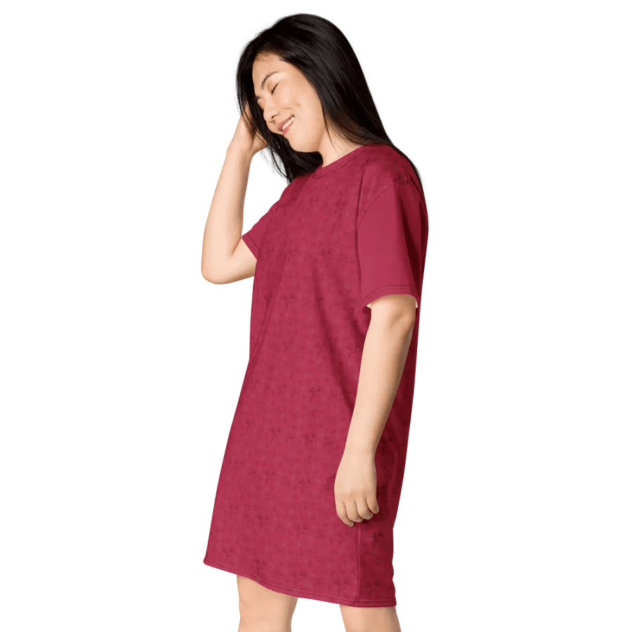 Gold Leaves and Chocolate Flowers on Magenta Women's T-shirt Dress product image (5)
