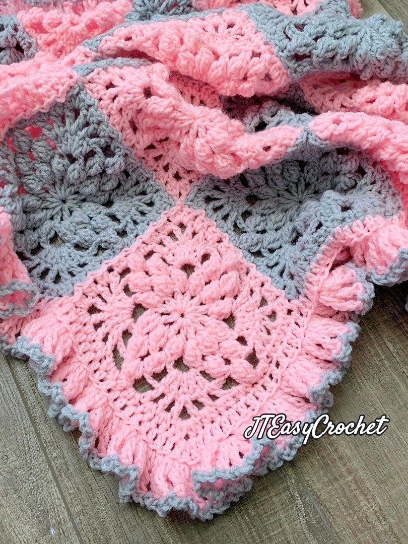 Large Granny Square Baby Blanket CROCHET PATTERN, 3D Textured Throw Blanket Vintage Style product image (10)