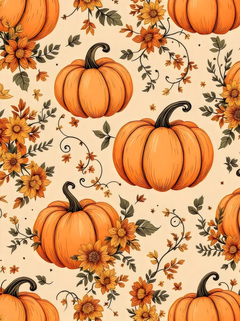 14 Autumn Pumpkin Floral Pattern - Vintage Harvest Season Aesthetic product image (2)