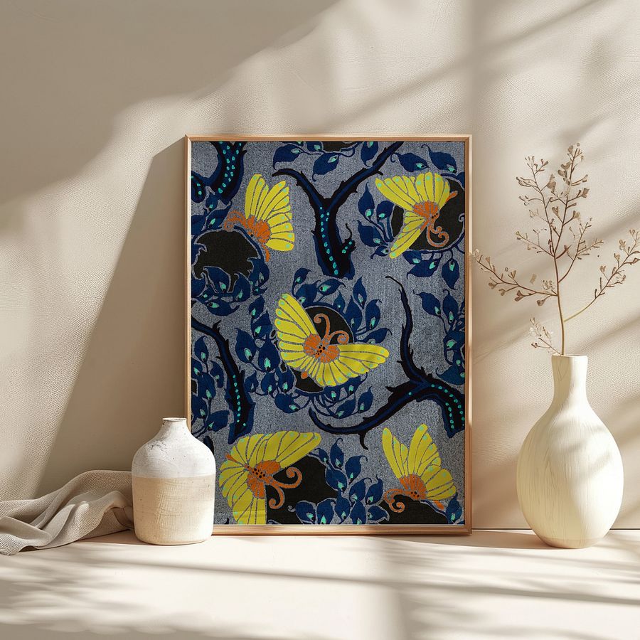 Art Nouveau Butterfly Pattern Vintage Textile Art Print product image (28)