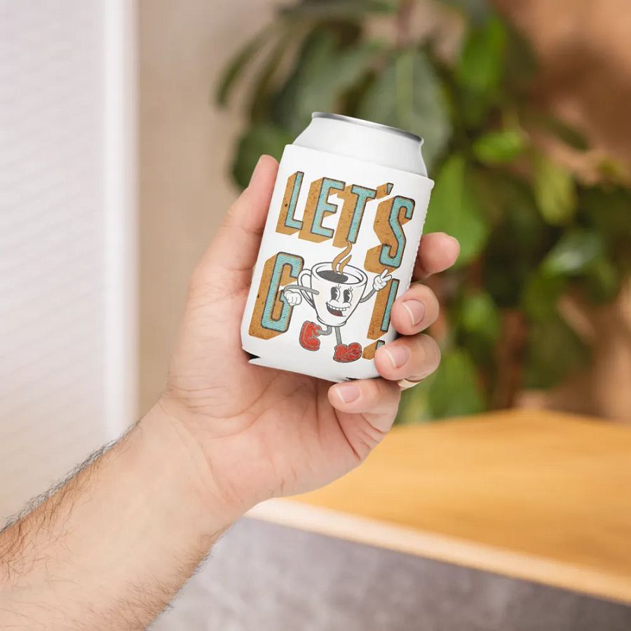 Lets Go Coffee Mascot Cheerful Coozie Can Cooler product image (5)