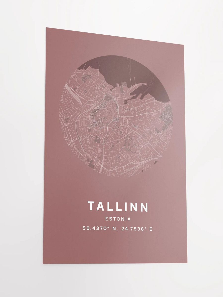Tallinn Street Map Poster – Red Minimalist Circular City Art product image (4)