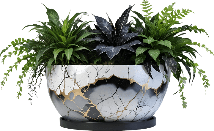Kintsugi Harmony – White and Grey Ceramic Planter PNG product image (1)