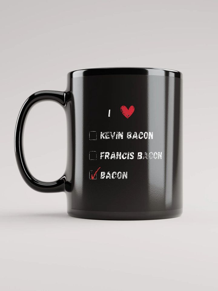 I love Kevin Bacon, Francis Bacon, Bacon, heart, funny pun, cute joke, ambidextrous left-handed right-handed tea coffee mug product image (2)