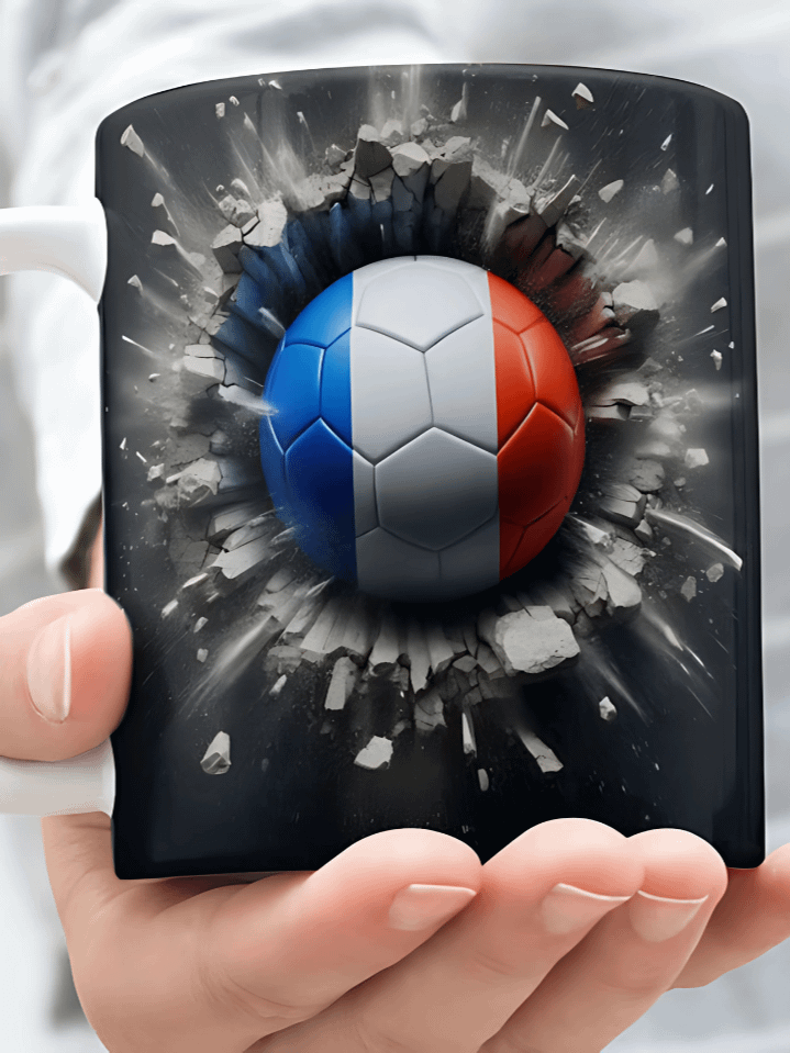 3D French Flag Soccer Ball Mug Wrap PNG – Breaking Wall Sublimation Design for 11oz & 15oz Mugs – Patriotic Sports Theme – Instant Digital Download product image (1)