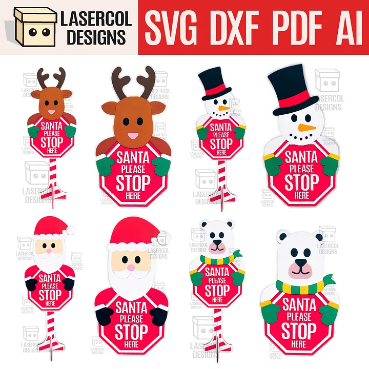Santa Please Stop Here Signs Bundle - Laser Cut Files product image (1)