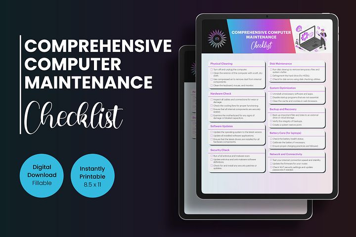 Computer Maintenance Checklist Digital Fillable PDF Download Instantly Printable product image (1)