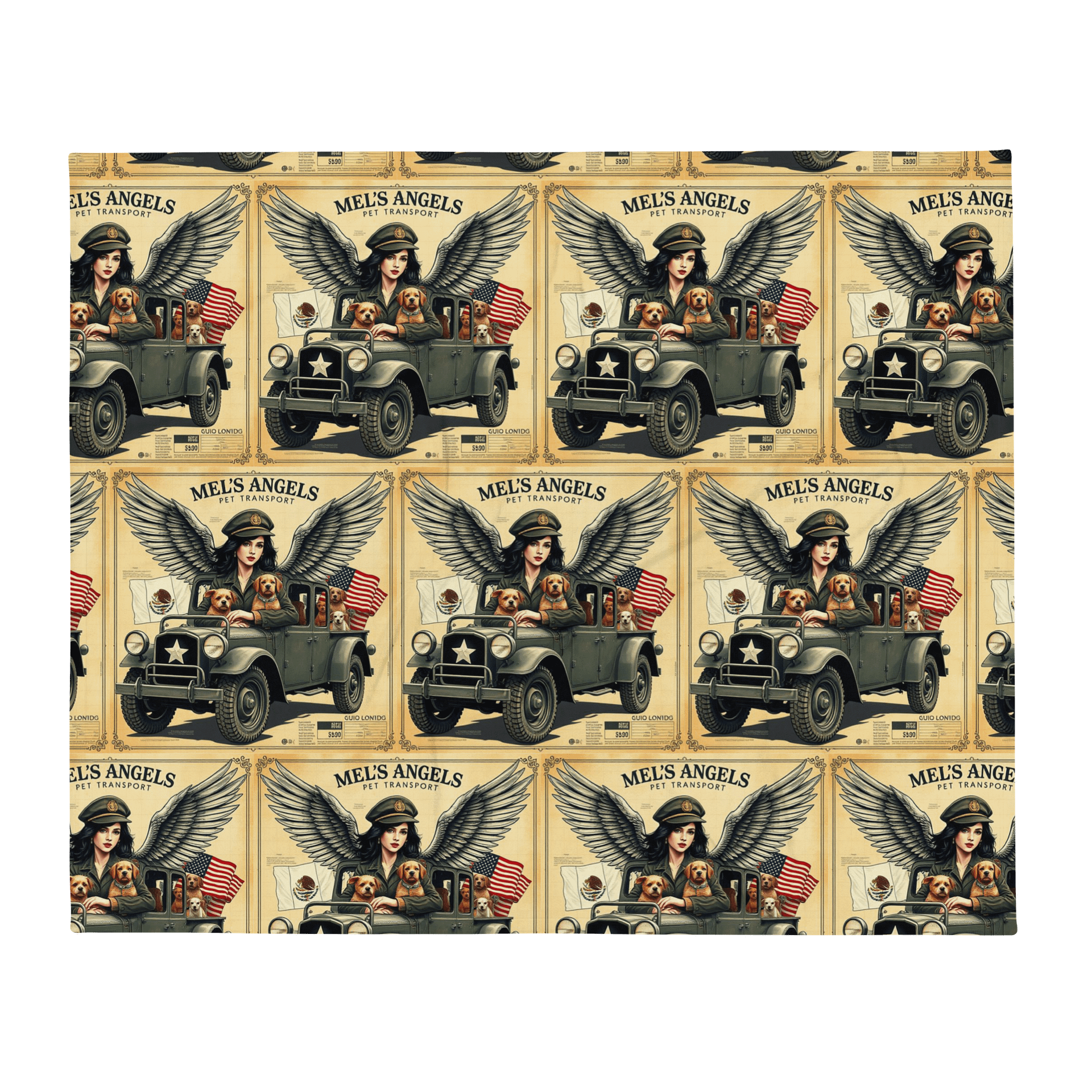 Mel’s Angels Vintage Military Jeep Dog Lover Throw Blanket – Adventure Travel Pet Art, Mexico US Design, Cozy Dog Gift product image (20)