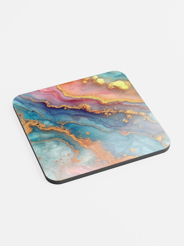 Blue Pink and Gold Alcohol Ink Glossy Cork Coaster by Treasure Pie product image (1)