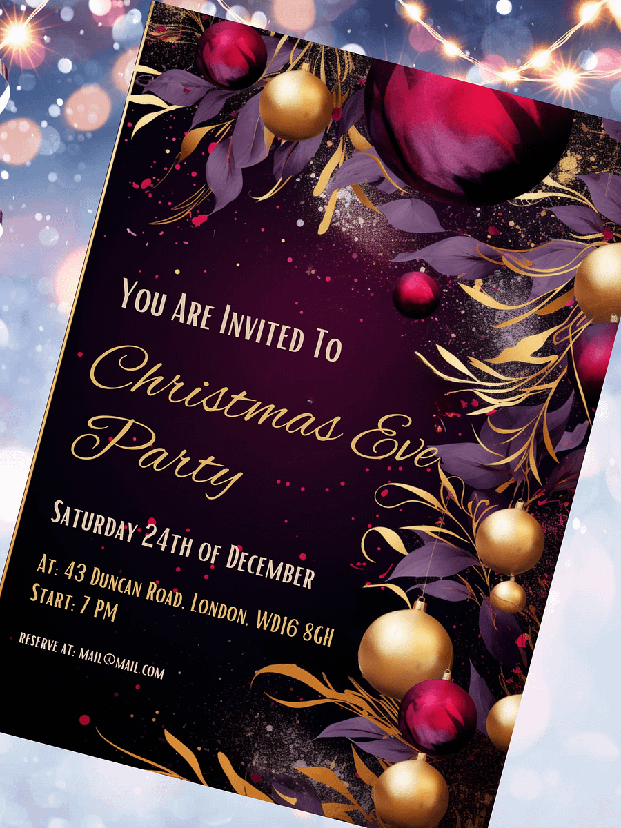 Beautiful Purple and Gold Christmas Party Invitation | Editable in Canva | Christmas Party Printable | Holiday Invitation Template | Canva product image (5)