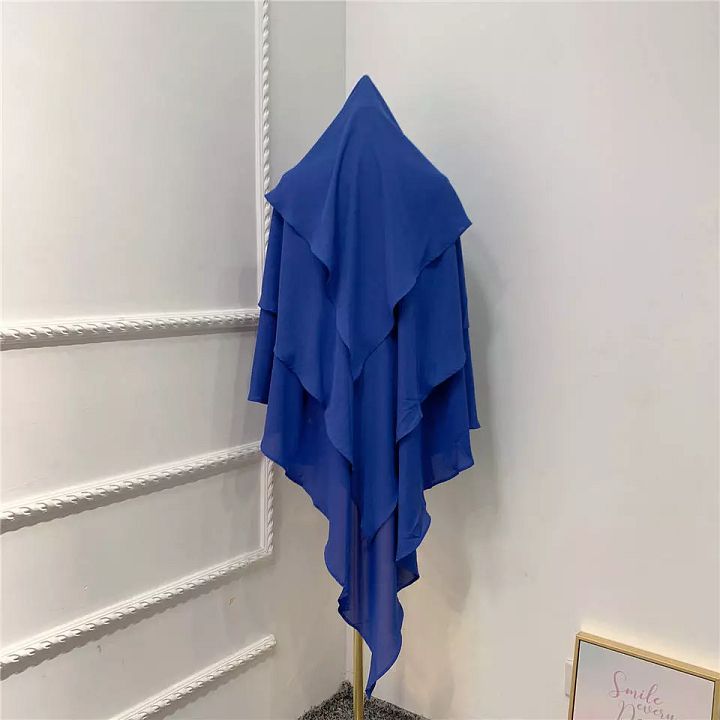 3 Layer Triangular Diamond Instant Khimar-Hijab-Jilbab Tie Back Royal Blue Color product image (1)