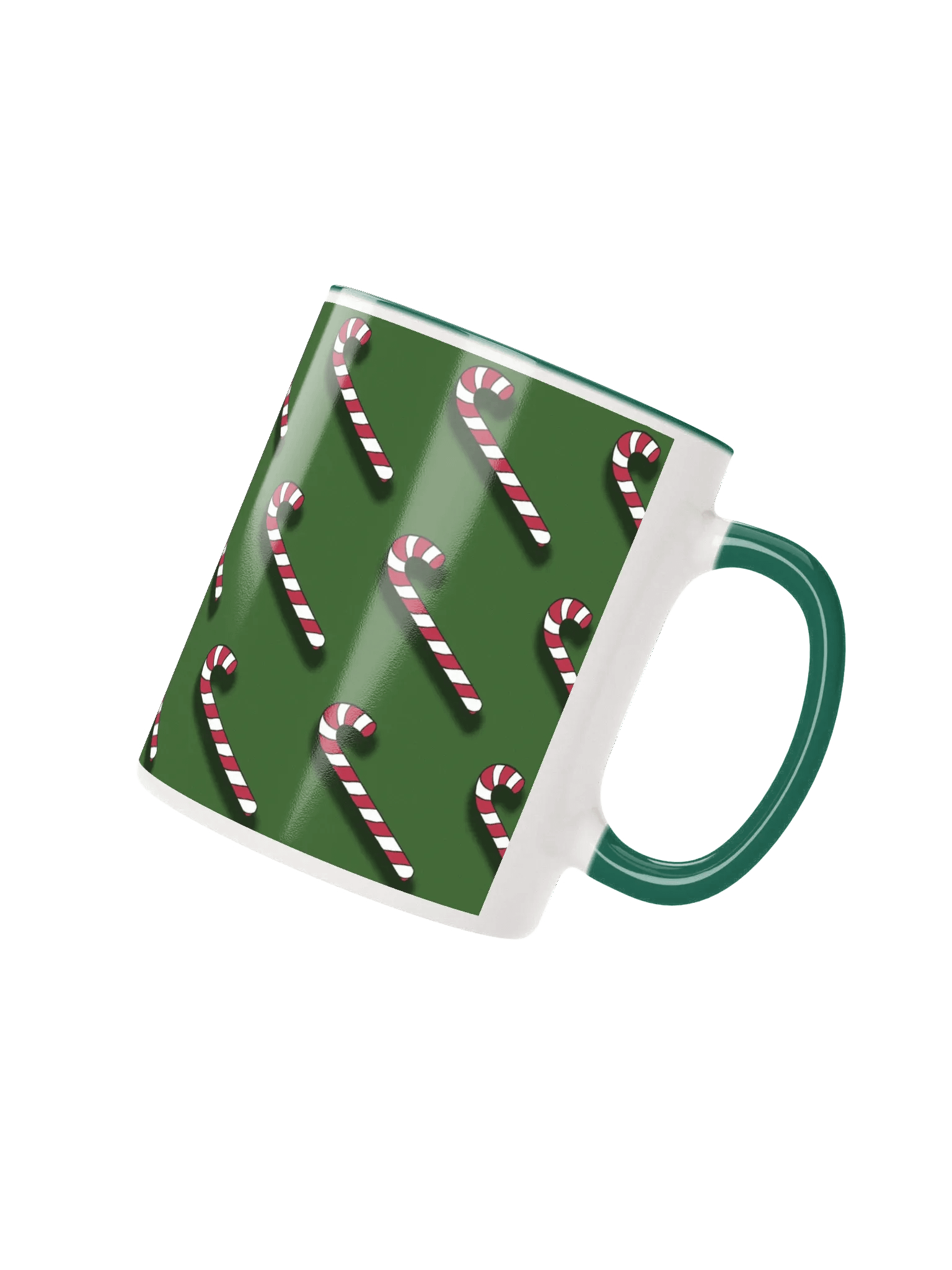 Red and White Candy Canes on Solid Green Ceramic Mug product image (12)