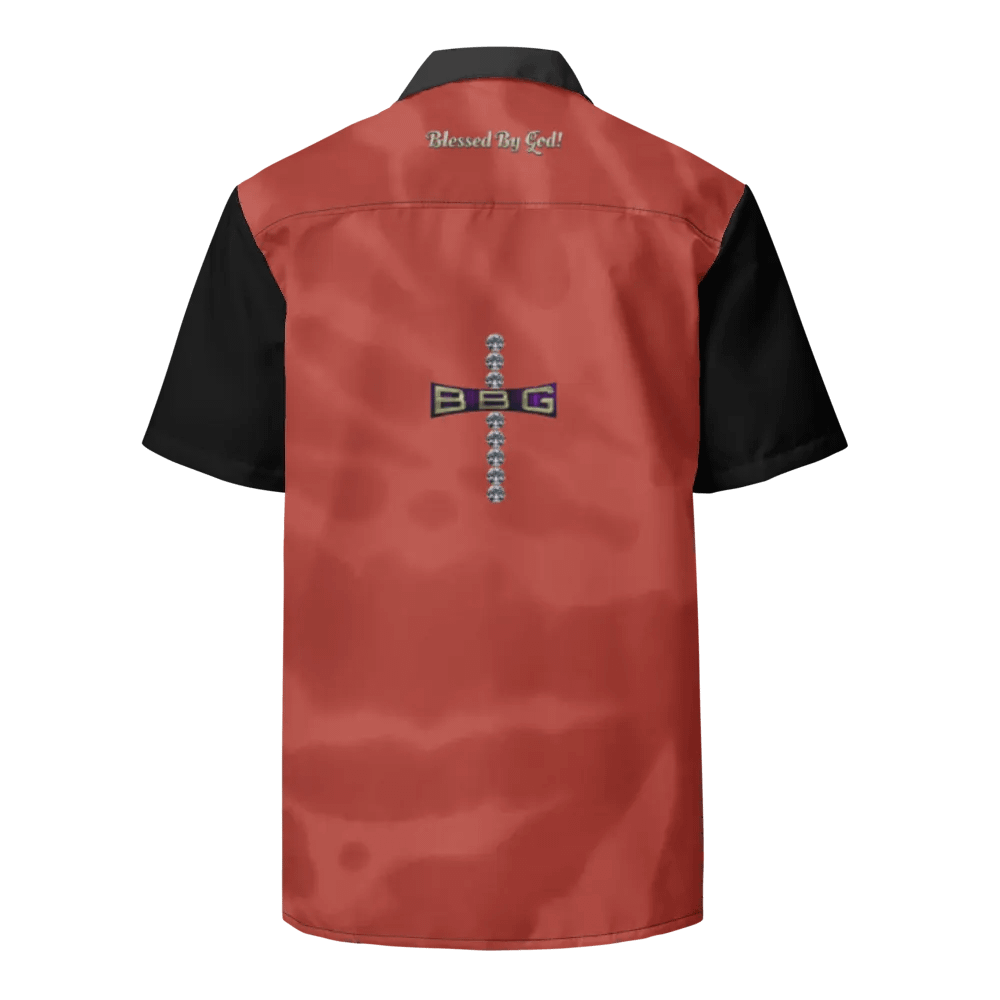 Two Tone Black and Red Blessed by God Button-up Shirt product image (1)