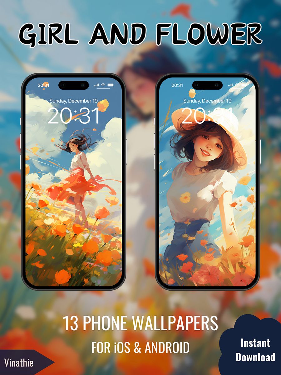Girl And Flower | Anime Girl | Phone Wallpaper product image (3)