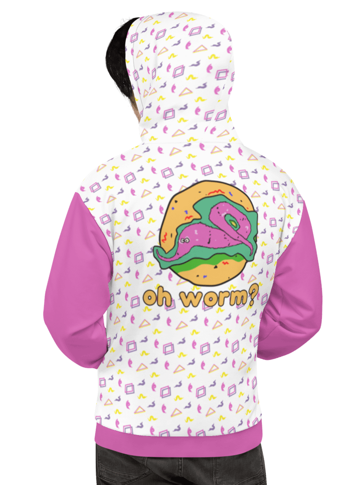 Oh Worm pink & white eco hoodie product image (3)