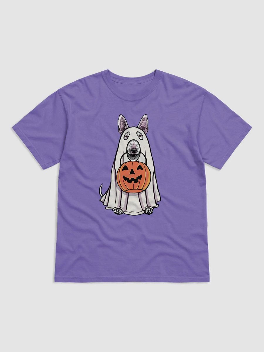 Funny Halloween Bull Terrier T-Shirt | Funny Dog Wearing a Ghost Costume and Holding a Pumpkin Basket product image (27)