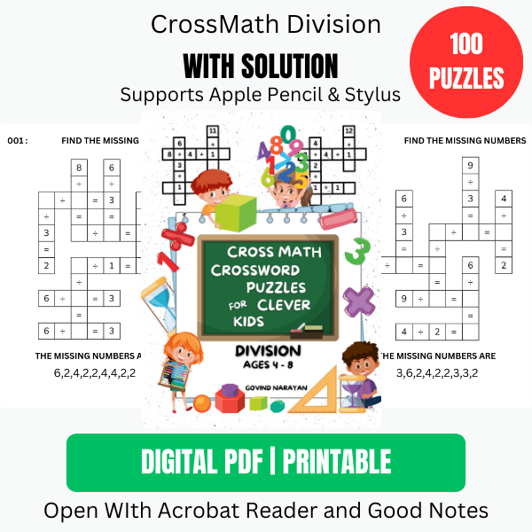 100 Crossmath Puzzles: Division for Kids (Ages 4-8) | Ebook | Printable PDF product image (1)