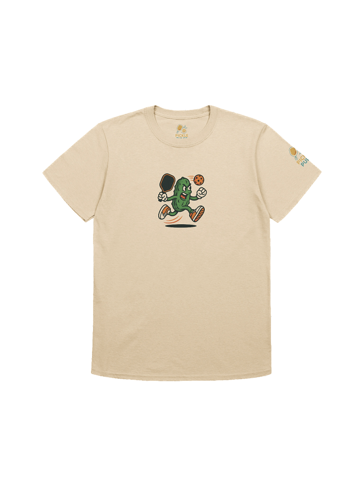 Pickleball Power Pickle T-Shirt – Sand Color Funny Unisex Tee with Animated Pickleball Smash Design product image (1)