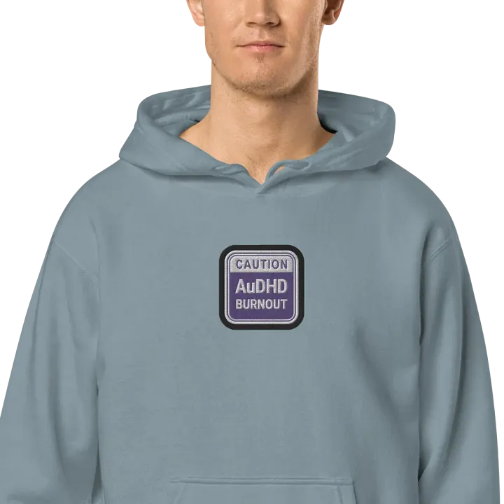 CAUTION: AuDHD BURNOUT embroidered pigment hoodie (purple bubble design 2) product image (2)