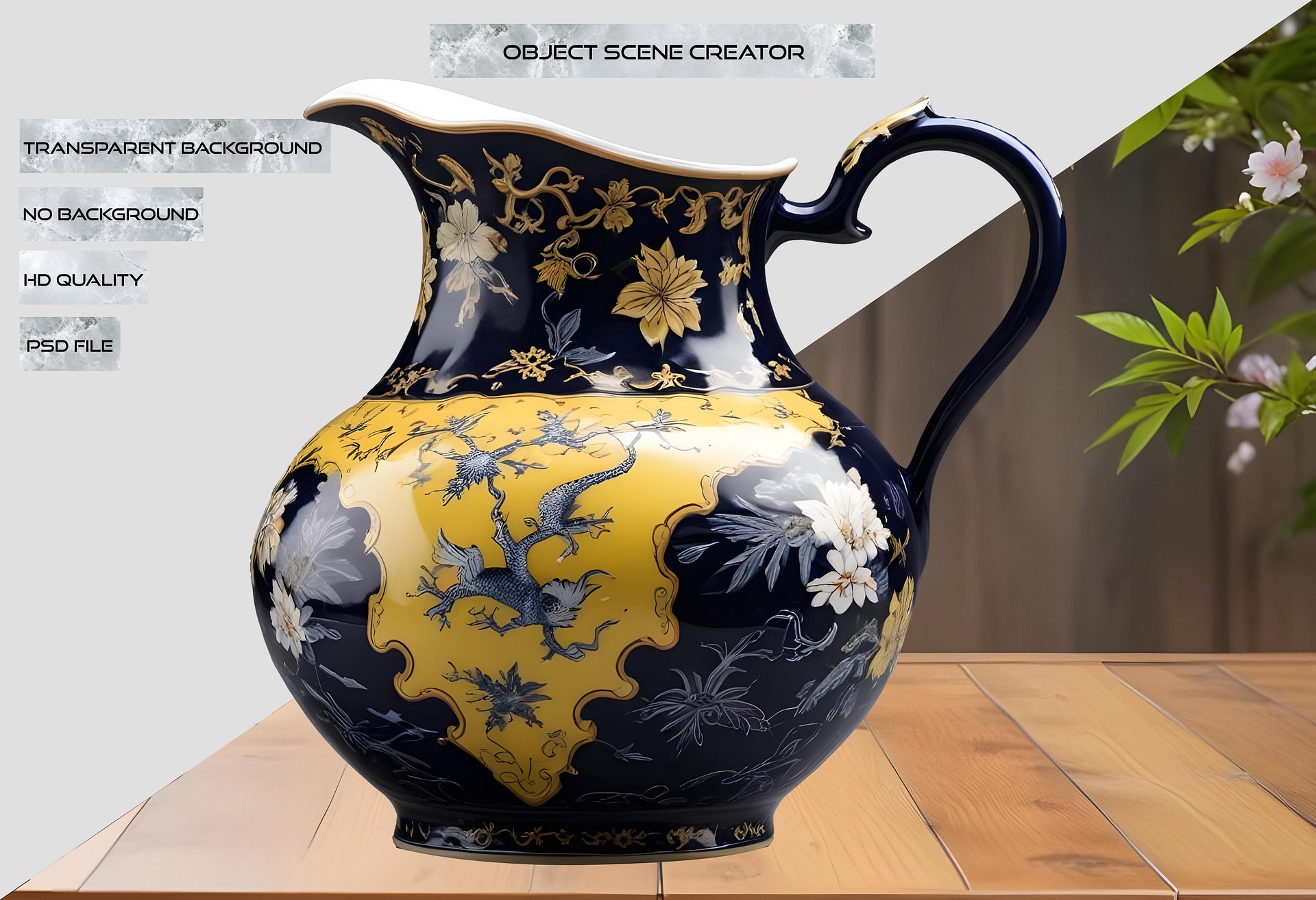 Chinese Porcelain Pitcher with Golden Dragon Motif PNG product image (2)