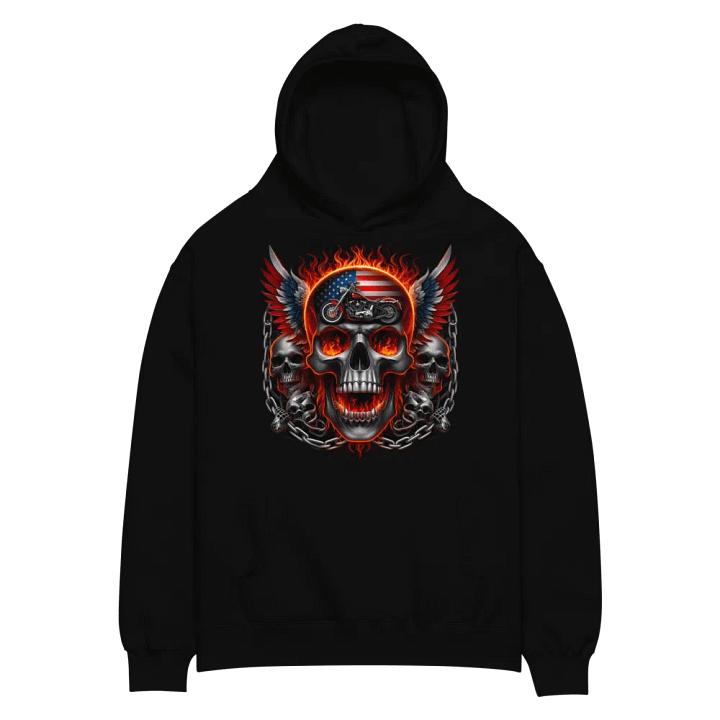 Flaming Skull American Flag Motorcycle Hoodie #26 product image (2)