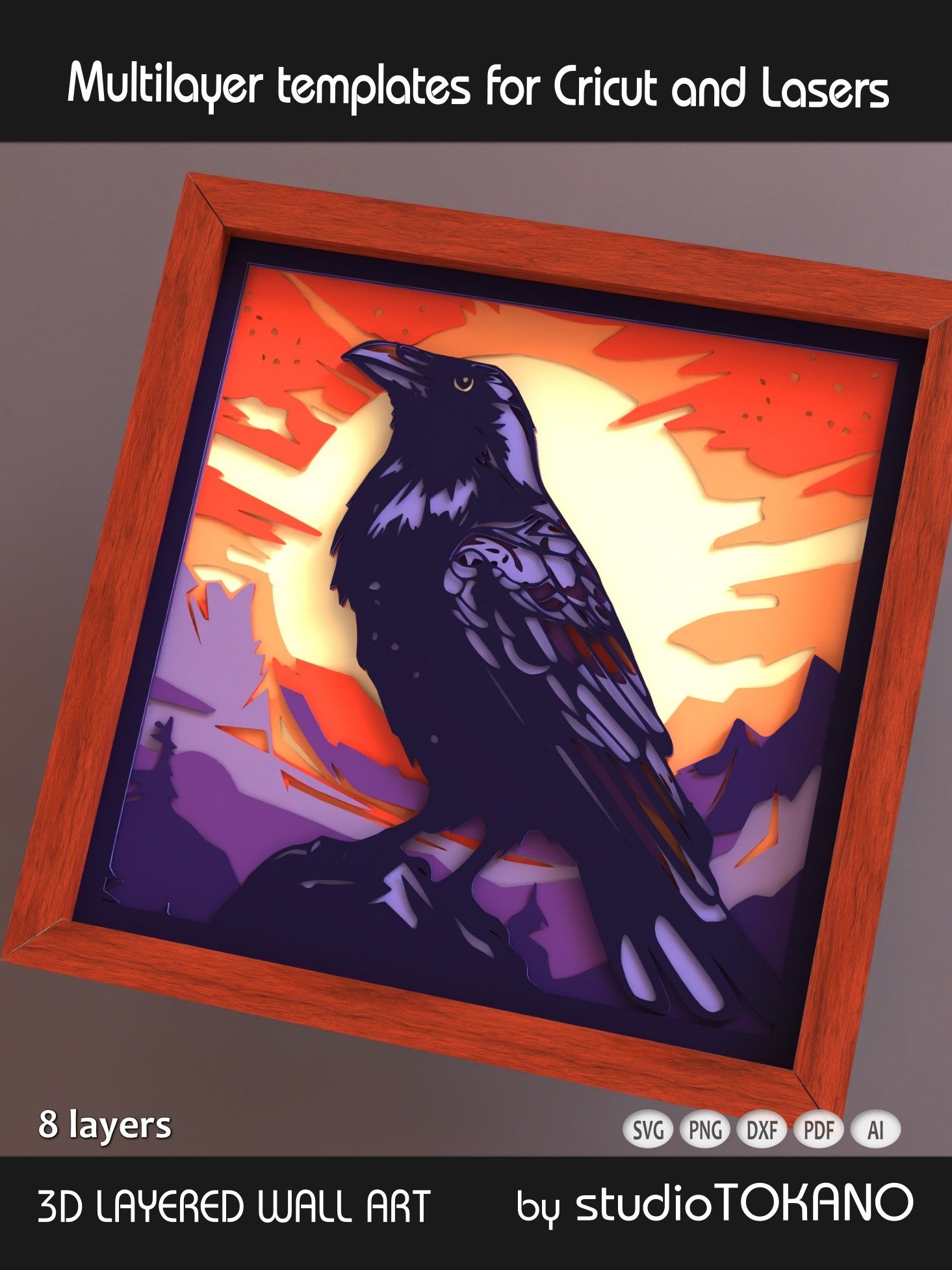 Raven 3D layered Shadow Box svg product image (6)