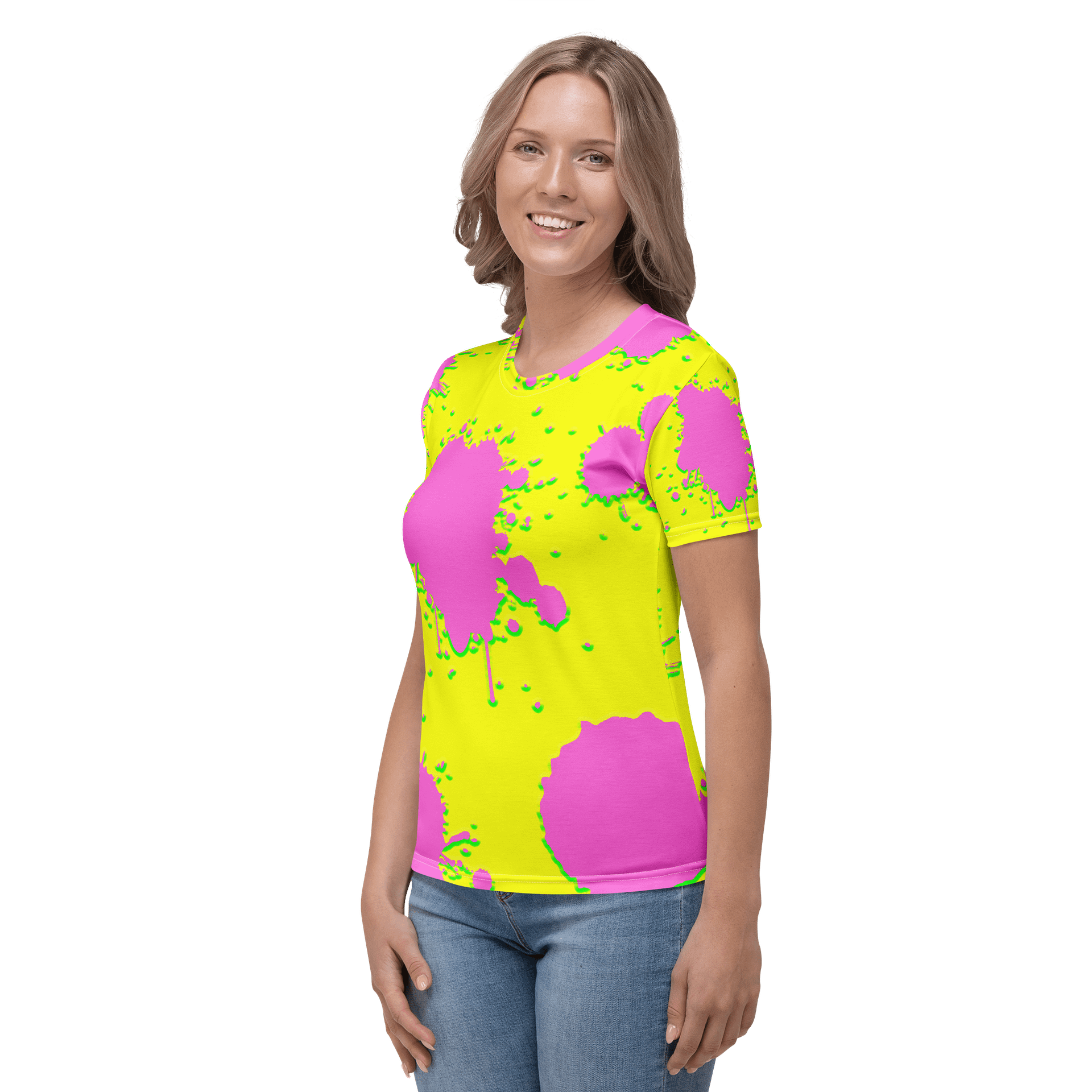 Pink Spatters on Yellow Fitted T-Shirt product image (3)