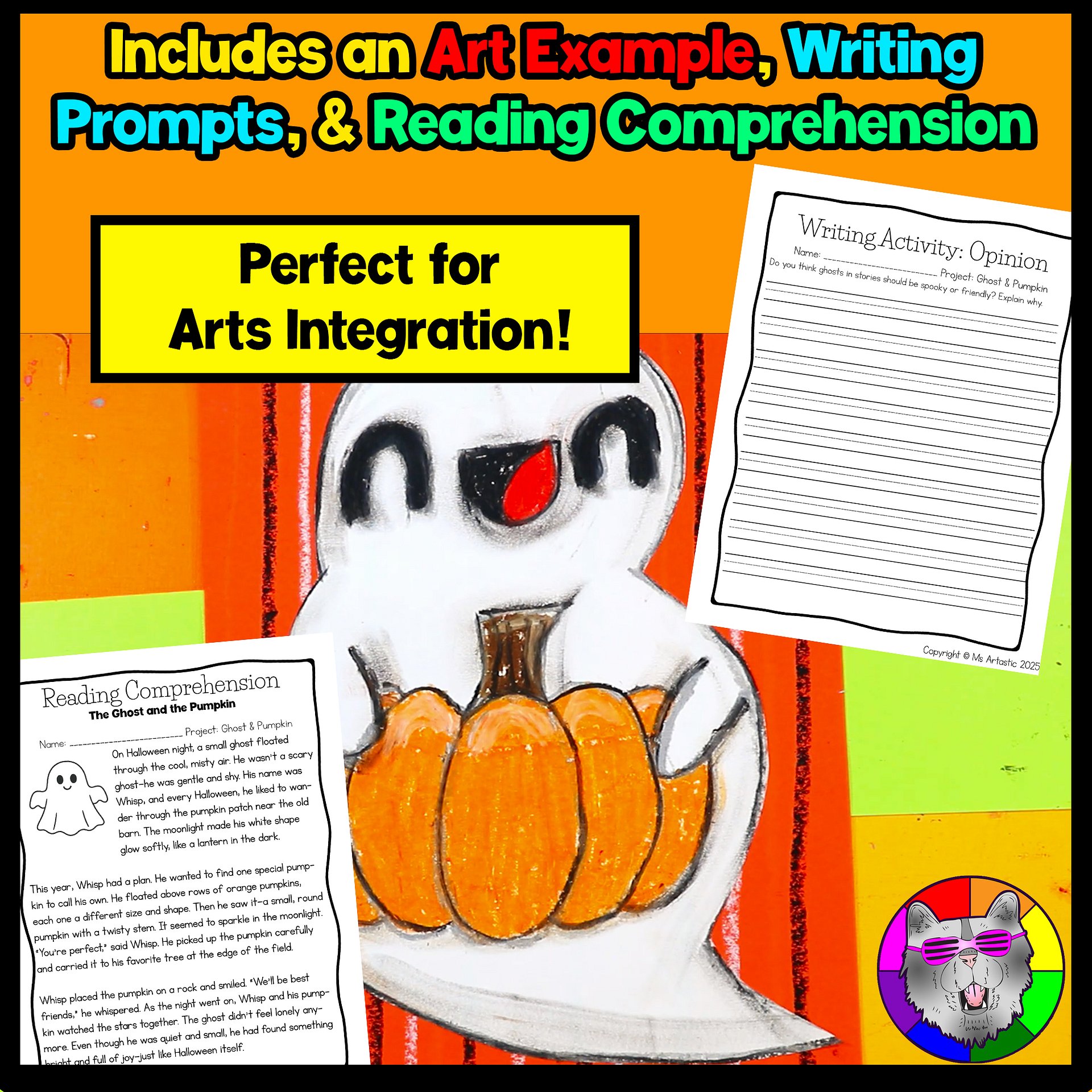 Halloween Cute Ghost Art Lesson with Reading, Writing & Step-by-Step Tutorial (Kindergarten – Grade 3) product image (4)