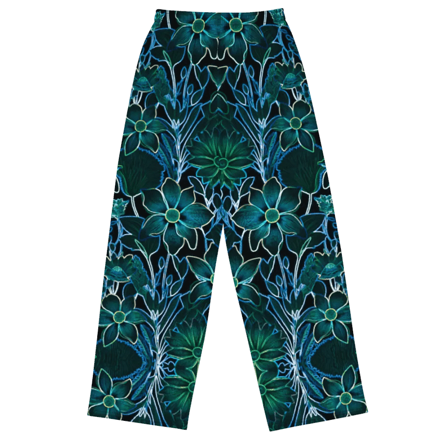 Trippy Teal Floral/All-Over Print Unisex Wide-Leg Pants by Sublicolor product image (4)