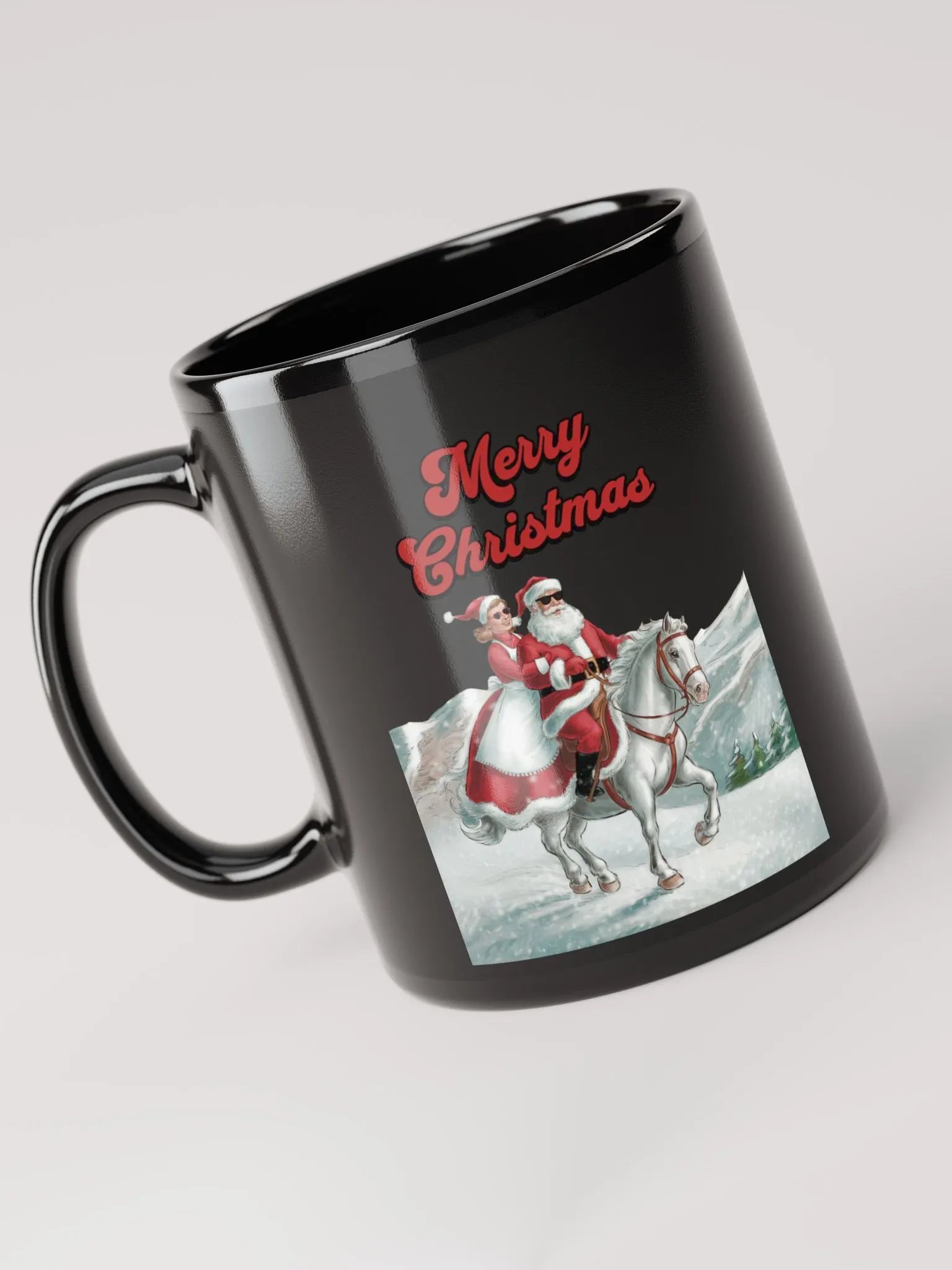 Mr. and Mrs. Santa Claus Horse Riding Black Mug product image (5)