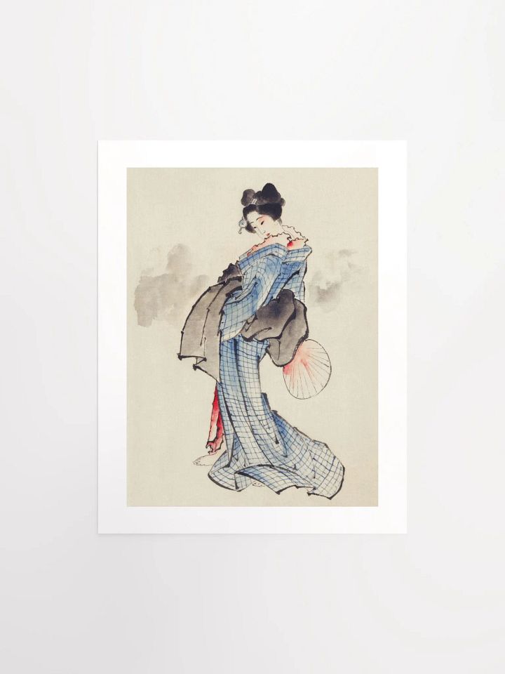 A traditional Japanese Ukyio-e style illustration of a Japanese woman in kimono - Katsushika Hokusai product image (1)