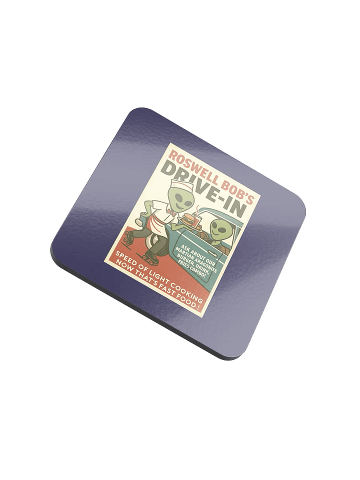 Rollerskating Martian Drive-In 1950's Roswell Aliens Retro Poster Coaster product image (1)